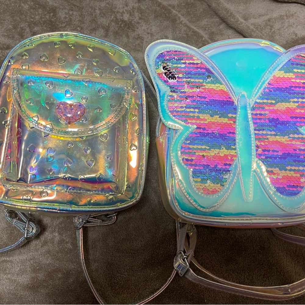 Girls Holographic Heart & Butterfly Mini Backpack